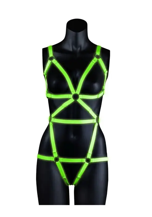 Ouch! Glow in the Dark Full Body Harness – Neon Green/Black – S/M