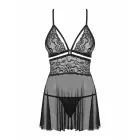 Babydoll and Thong Set with Lace and Mesh – Black – L/XL — Photo 4