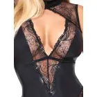 Cottelli Lingerie – wetlook stringų bodis su blizgučių tiuliu, atviru tarpkojiu ir keliaraiščiais – juodas – S — Nuotrauka 5