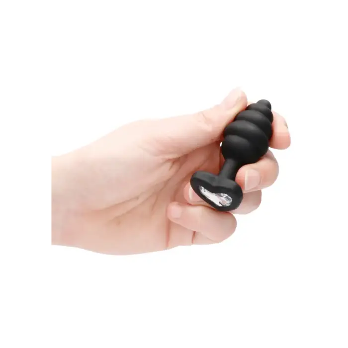 Rievots dimanta sirds anālais spraudnis – M – Melns Foto 8