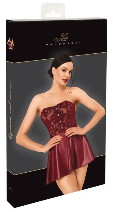 Noir Handmade – strapless corset mini dress with flock powernet and wetlook skirt – burgundy – M