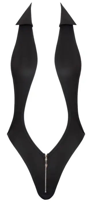 Cottelli чёрное боди wet look с бретелью на шее, открытым передом и спиной – M/L Фото num