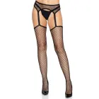Leg Avenue Net Stockings with Trimmed Garter Belt – Black – One Size — Photo 1
