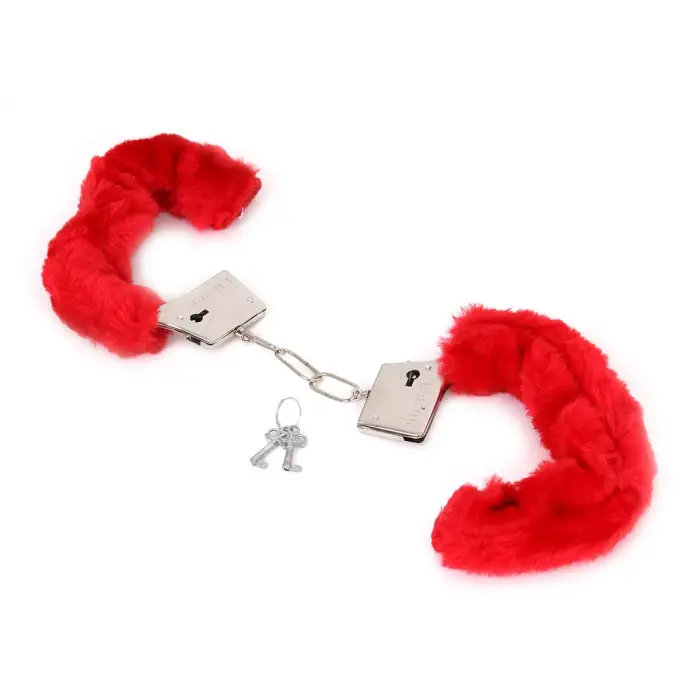 Budget Thin-Metal Red Plush Handcuffs Foto 2
