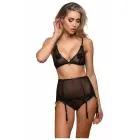 Guilty Pleasure Silhouette Suspender Belt – kõrge vöökohaga poolläbipaistev võrk-sukkpael kuldklambrite ja dekoratiivrõngaga – must – Suurus: S/M — Foto 3