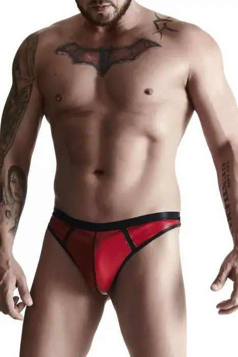 RFP Regnes Fetish Planet Men's Wet Look Thong with Decorative Band – Red – S
