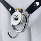 Negative Pole – male-to-female metal chastity device – adjustable elastic belt – 85–130 cm waist — Photo 2
