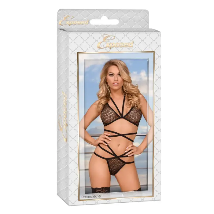 Magic Silk Exposed rinnahoidja ja stringide komplekt rihmadega – must – L