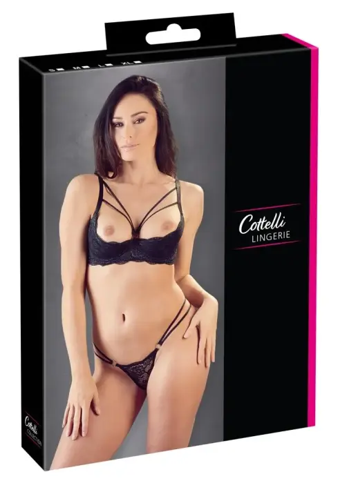 Комплект кружевного бюстгальтера и стрингов Cottelli Collection – чёрный – 85B/L