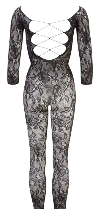 NO:XQSE ziedu mežģīņu catsuit – melns – S/L Foto 6