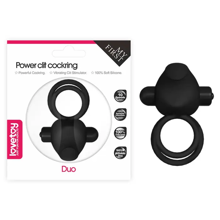 Power Clit Duo Silicone Cock Ring – Black