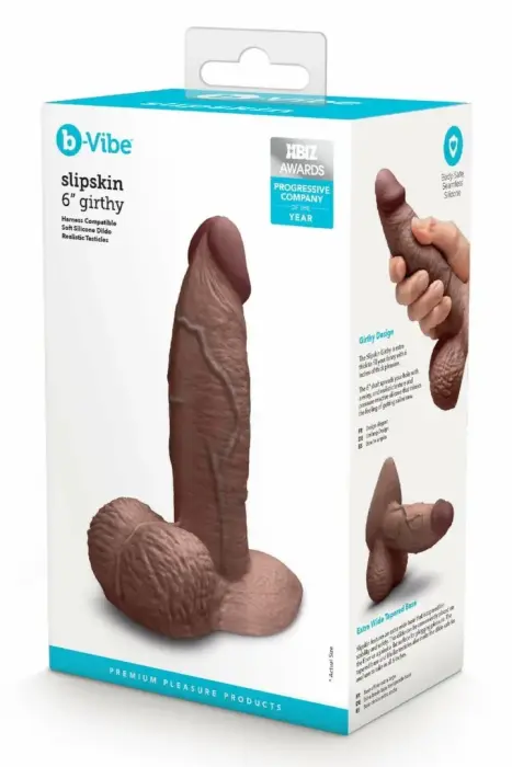 b-Vibe SlipSkin 6" Girthy – силиконовый фаллоимитатор, реагирующий на давление, на присоске – коричневый – 15,2 см