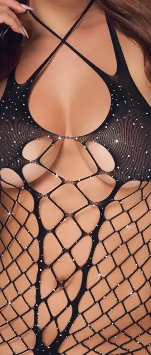 Cottelli FANTASY võrkbodi dekoratiivkividega – must – S/L Photo