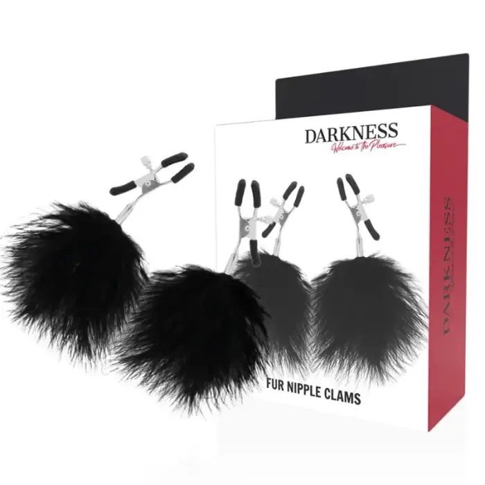 Darkness Adjustable Nipple Clamps with Removable Pom-Pom Decorations – Black