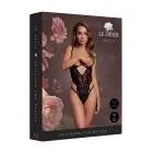 Mežģīņu bodijs ar stīpiņām un atvērta tipa krūšu daļām – melns – One size — Foto 1