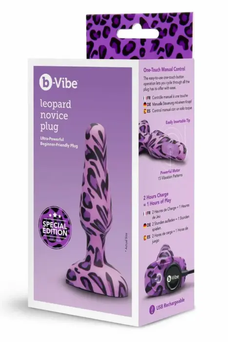 b-Vibe Novice Leopard Plug – kompaktiškas vibruojantis silikoninis kištukas, 15 programų, 10 cm