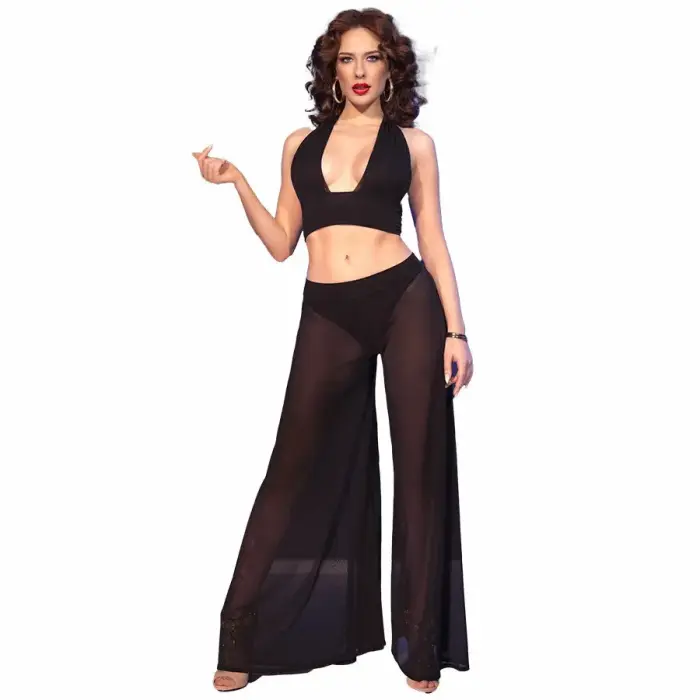 Chilirose CR 4857 Black Set – Multiway Top & Wide-Leg Pants – L