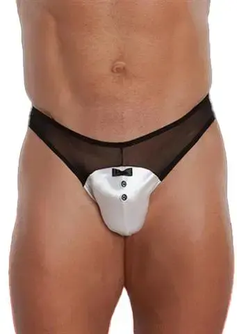 Thong with Mesh and Bow Detail – White – M/L