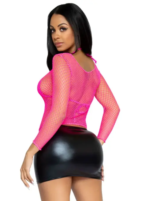 Spandeksa tīkliņa krekls ar garām piedurknēm – rozā – One Size Foto 7