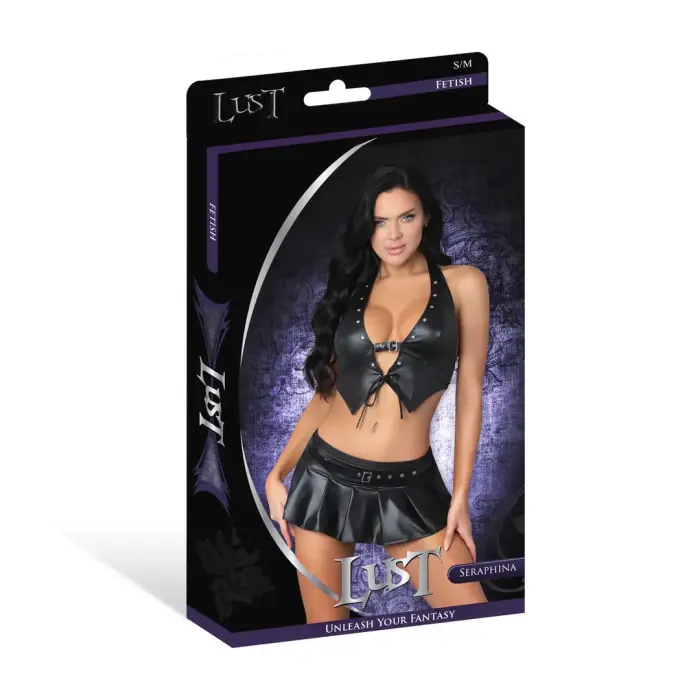 Magic Silk Seraphina Halter Vest with Skirt and G-String Set – Black – L