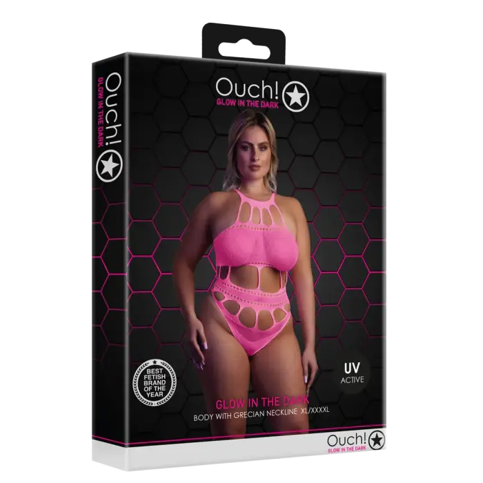OUCH! Body with Grecian Neckline – Neon Pink – Plus Size