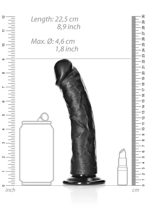 Išlenktas realistiškas dildo su siurbtuku – 22.5 cm (9″) – Juodas Photo