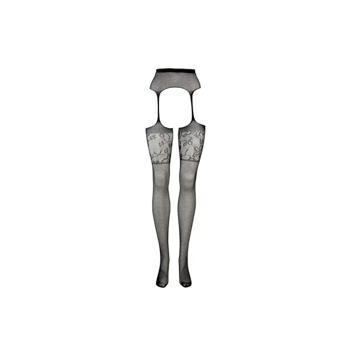 Сетчатые чулки с кружевной лентой – Plus size – чёрные Фото num