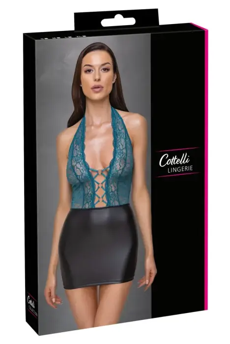 Cottelli LINGERIE платье с кружевом – чёрное/синее – L