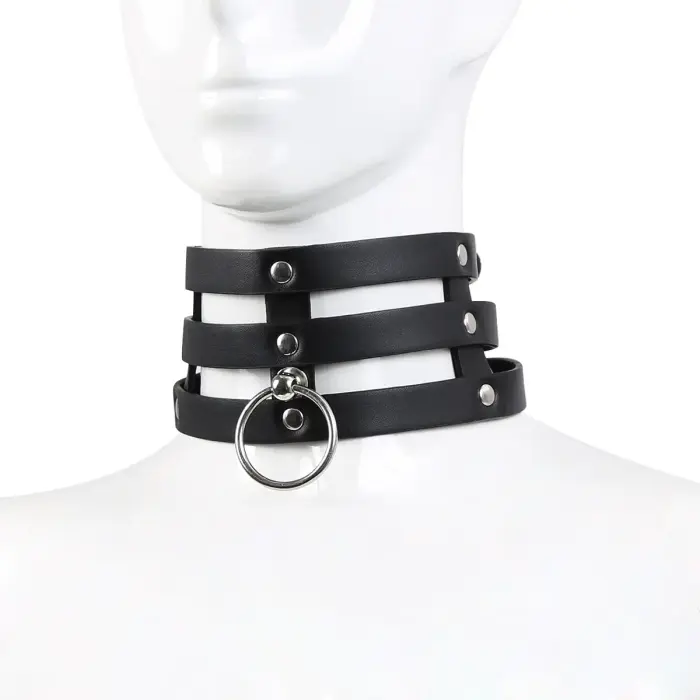 Tripple O-Ring Strap Collar PU-Leather Foto 3