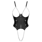 Cottelli Lingerie – dirbtinės odos bodis atvirais kaušeliais, atviru tarpkojiu ir grandinėlėmis – juodas – M — Nuotrauka 6