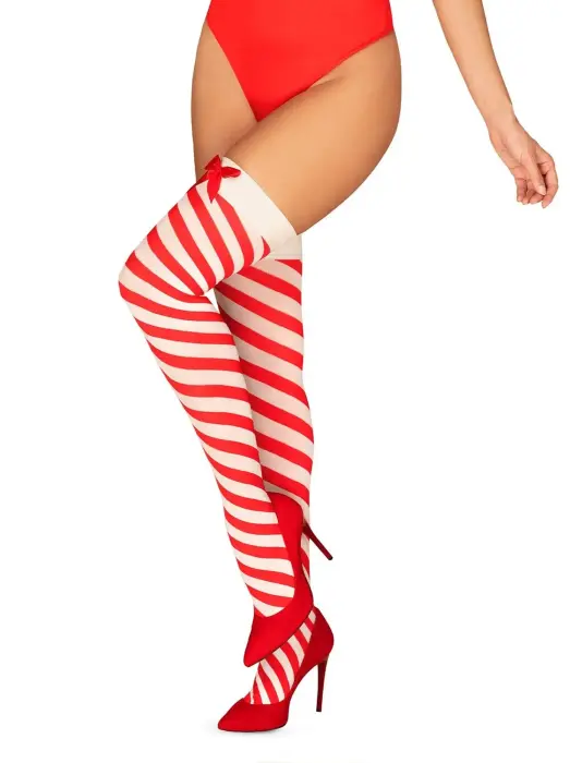 Obsessive Kissmas stockings – red/white stripes – S/M