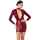 Noir Handmade – divdaļīga izskata mini kleita ar flokētu powernet augšdaļu un čokeru – bordo – XL — Foto 2