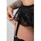 Christine – kõrge vöökohaga pitsilised stringid volangid ja sukahoidjarihmu – must – S/M — Foto 3