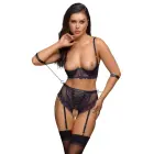 Cottelli Bondage Set 85C/XL - ceturtdaļas kausiņu apakšveļas komplekts ar mežģīnēm un manšetēm — Foto 2