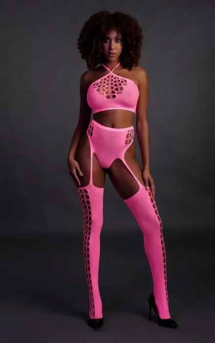 Two Piece with Crop Top and Stockings - Pink - XS/XL Foto 4