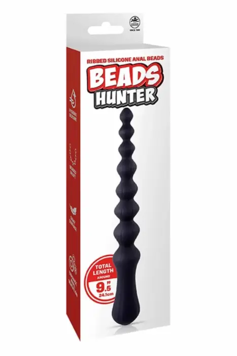 NMC 8.5 Inch Ribbed Silicone Anal Ball Beads – black – flexible connected spheres – 21.6 cm
