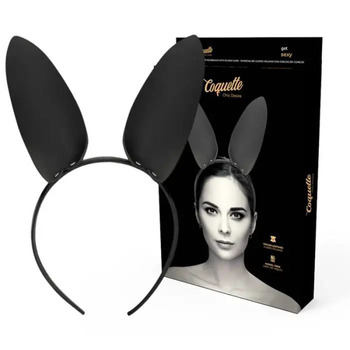 Coquette Chic Desire vegan leather bunny ears headband – black