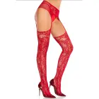 Net Stockings with Attached Garter Belt – Red – One Size — Photo 3