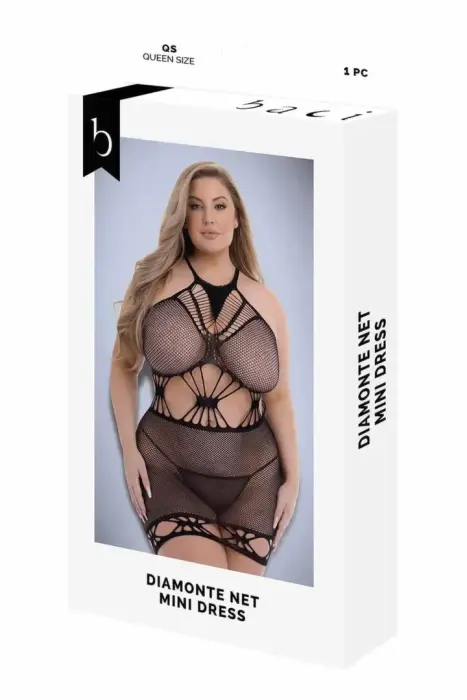 Baci Diamonte Net Mini Dress – Black – Queen Size