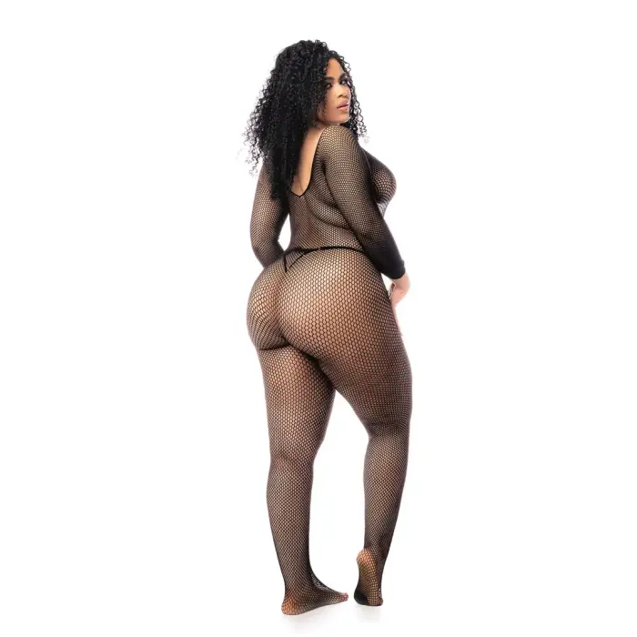 Mesh Bodysuit with Long Sleeves – Black – Queen Size