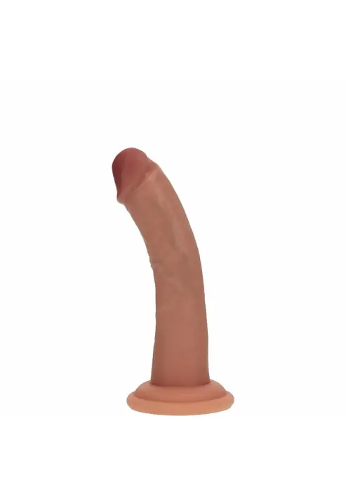 Vive REA215 – curved dual density silicone dildo with suction cup – tan – 15.5 cm