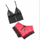 Subblime 953959 šilkinis naktinukas ir nėrinių kelnaičių komplektas – juodas/raudonas – S/M — Nuotrauka 4