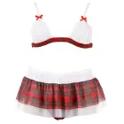 Cottelli Collection – bra top, two-layer mini skirt and open string set – red check – S — Photo 5