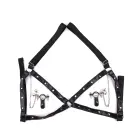 Adjustable Nipple Clamps with Bells & PU Leather Harness – Black — Photo 5