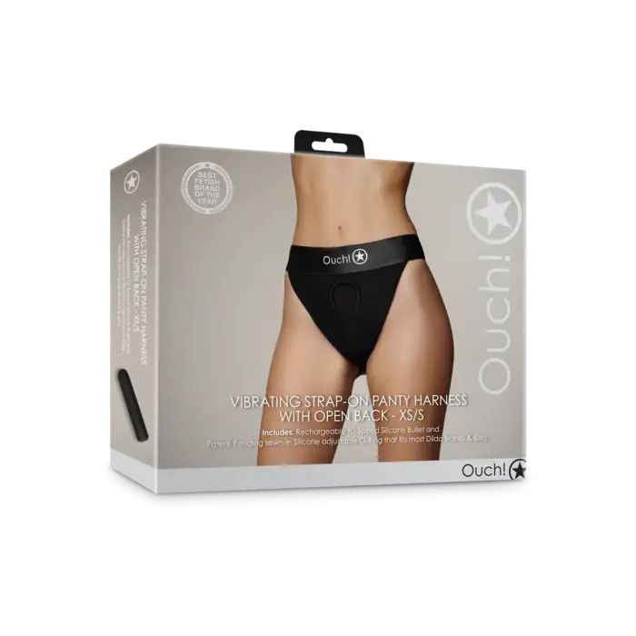 Vibrating Strap-on Panty Harness with Open Back - XS/S - Black