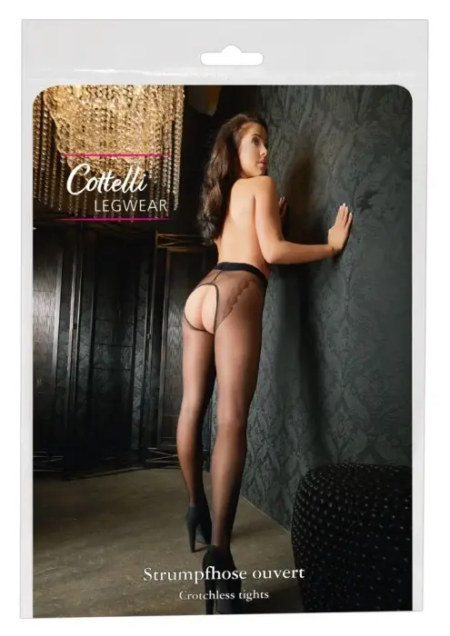 Cottelli LEGWEAR Suspender-Style Tights with Open Feature 20 Den – Black
