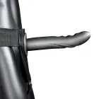 Teksturēts izliekts dobs strap-on – metāliskais (gunmetal) Foto 3