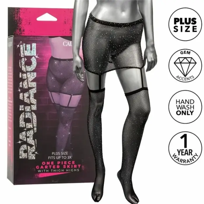 CalExotics Radiance Plus Size Garter Skirt & Thigh Highs – Black – 3X