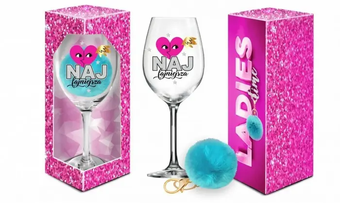 LADIES TIME wine glass 700 ml + pompom – "Najfajniejsza"