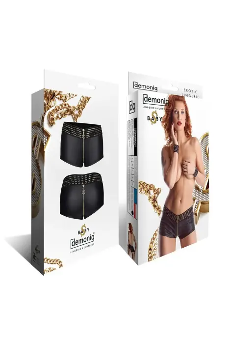 MICHELLE001 Wet look lühikesed püksid kuldse lukuga – must – XL Photo